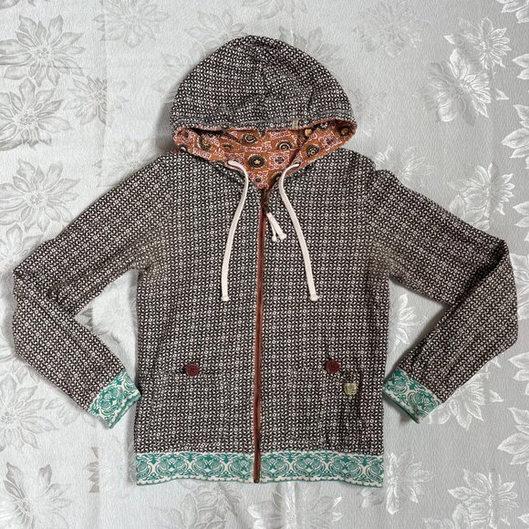 Billabong Reversible Retro Bohemian Multicolored Cotton Hoodie Jacket Large - Picture 8 of 16